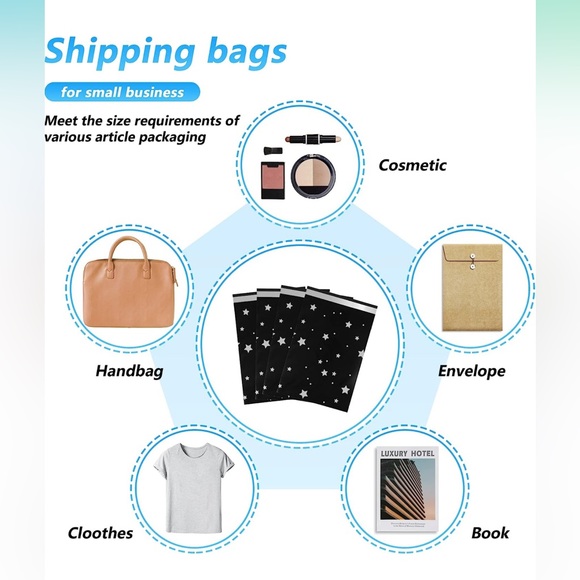 25 10X13 Poly Mailers Black & Silver Stars Thank You Flat Mailers PRICE IS FIRM - Picture 7 of 7